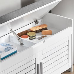 Siddeb�nk med skab og hynde, entreb�nk med opbevaring, hvid