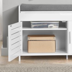 Siddeb�nk med skab og hynde, entreb�nk med opbevaring, hvid