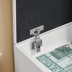 Siddeb�nk med skohylder, skob�nk med hynde, entreb�nk, hvid