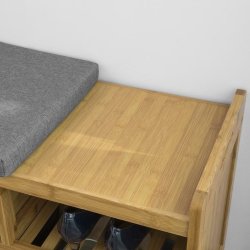 Skob�nk i bambus, gr� hynde, siddeb�nk med skohylder, brun