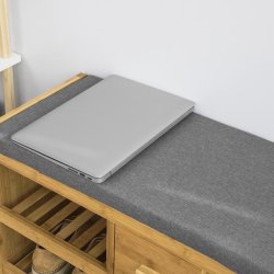 Skob�nk i bambus, gr� hynde, siddeb�nk med skohylder, brun