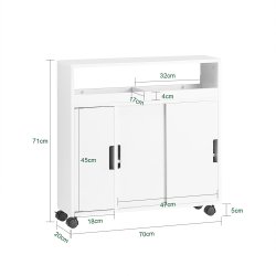 Badevrelsesskab p hjul, smalt toiletskab med hylder, hvid