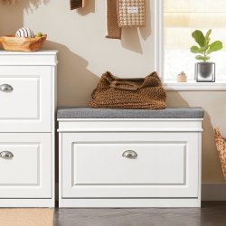 Skoskab, skob�nk med hynde, entreb�nk, hvid 75x24x51 cm