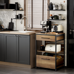 Kkkenvogn, mobil kkken med smart opbevaring, brun 60x45x90