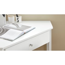 Skrivebord med hylde og skuffe, kompakt hj�rnebord, hvid