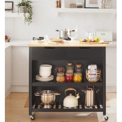 Kkken p hjul, kkkenvogn med skuffer, sort 98x58x94 cm