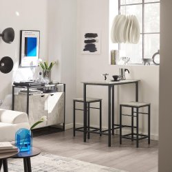 Barbord med skamler, barbordss�t, gr� beton look 80x50x87