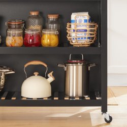 Kkken p hjul, kkkenvogn med skuffer, sort 98x58x94 cm