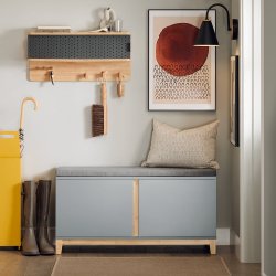 Skob�nk m. opbevaring, siddeb�nk og entreb�nk til entr�, gr�