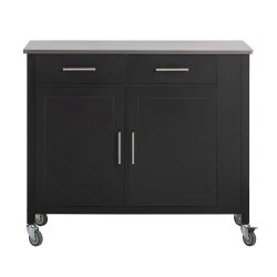 Kkken p hjul, kkkenvogn med bord i rustfrit stl, sort