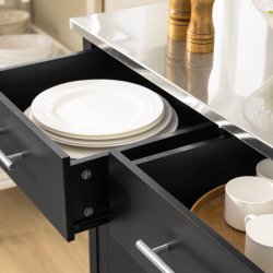 Kkken p hjul, kkkenvogn med bord i rustfrit stl, sort