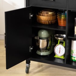 Kkken p hjul, kkkenvogn med bord i rustfrit stl, sort