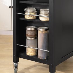 Kkken p hjul, kkkenvogn med bord i rustfrit stl, sort
