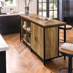 Kkken industrielt look, barbord med hylder, brun 170x60x89