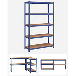 St�lreol med 5 hylder - lagerreol - bl� reol 200 x 120 x 60