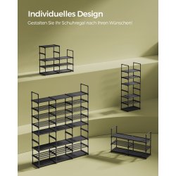 Skoreol med 24 hylder - stort justerbart skostativ - sort