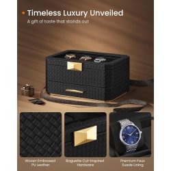 Urkasse med rejseetui i kunstlder - urboks til 8 ure - sort