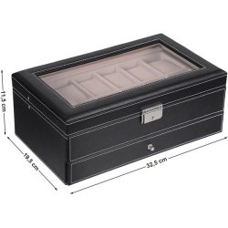 Urboks i kunstl�der - display�ske til 12 ure - smykkeskrin - sort