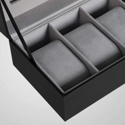 Urboks i kunstlder - displayske til 6 ure - sort urkasse