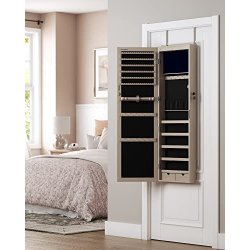 Smykkeskab med LED-lys - spejlskab til d�r og v�g - brun