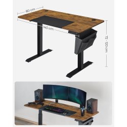 H�ve s�nkebord - elektrisk h�ve s�nke skrivebord - rustik brun 60x140