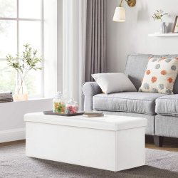 Entreb�nk - skammel med kiste 110 x 38 x 38 - hvid kunstl�der