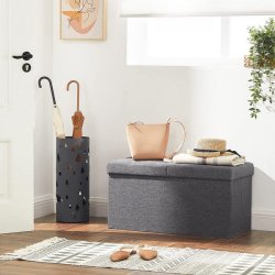 Entrebnk - siddebnk med kiste 76 x 38 x 38 - mrkegr stof
