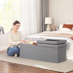 Entreb�nk - siddeb�nk med kiste 110 x 38 x 38 - lysegr� stof