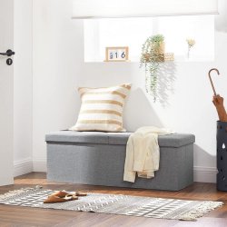 Entreb�nk - siddeb�nk med kiste 110 x 38 x 38 - lysegr� stof