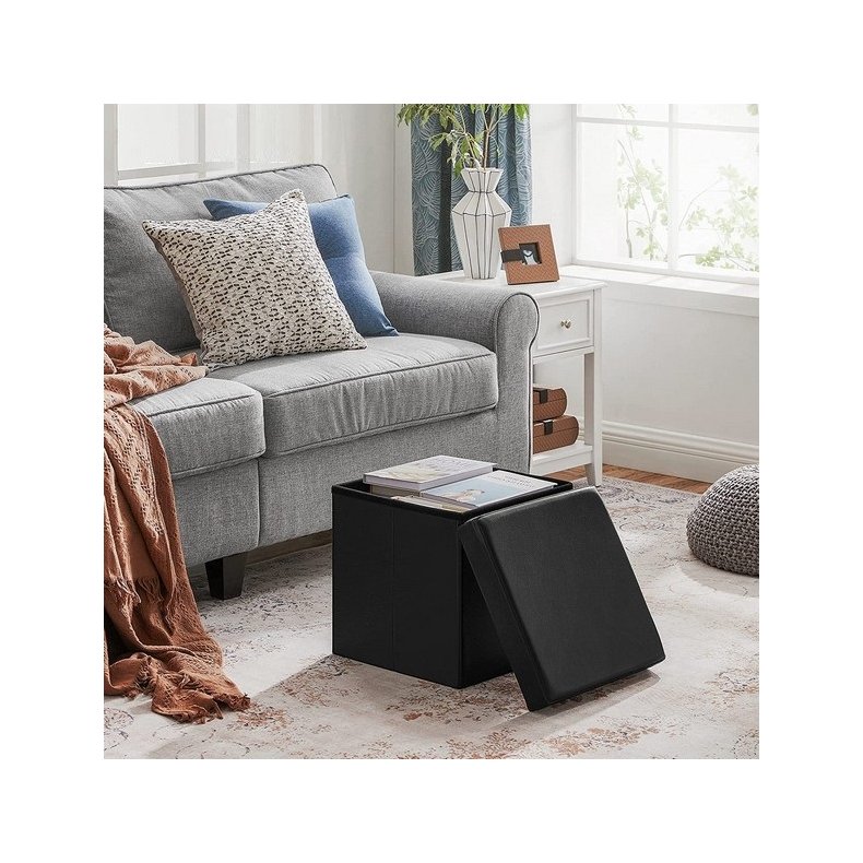 Puf med kiste - skammel med opbevaring 38 x 38 x 38 - sort kunstl�der