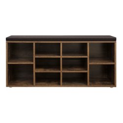 Skobnk - entrebnk til sko - siddebnk med hynde - rustik brun