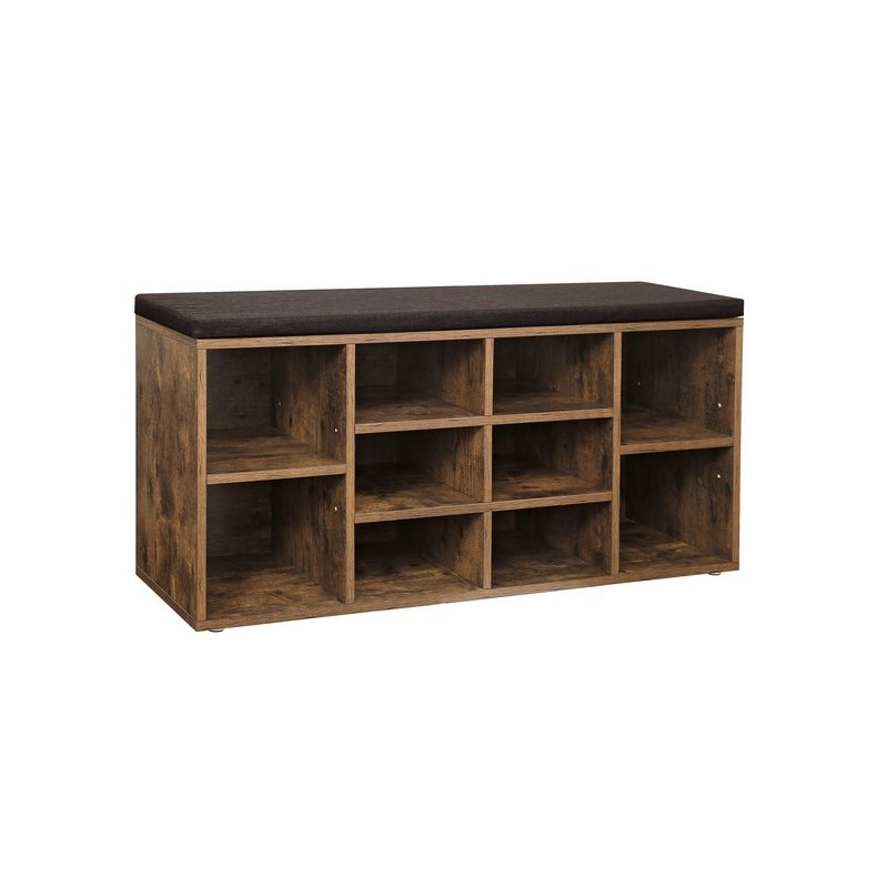 Skobnk - entrebnk til sko - siddebnk med hynde - rustik brun