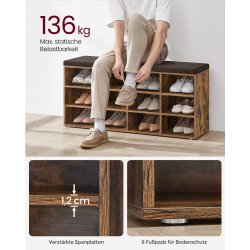 Skobnk - siddebnk med skohylder - entrebnk med skorum - rustik brun