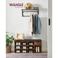 Skobnk - siddebnk med skohylder - entrebnk med skorum - rustik brun