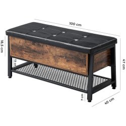 Skobnk med skohylde  - siddebnk med opbevaring - rustik brun