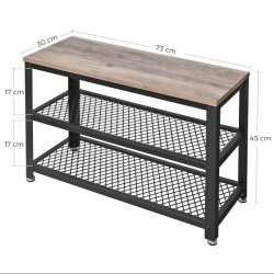 Skobnk med 2 hylder - siddebnk med skohylder - gr beige greige