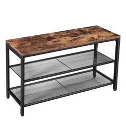 Skobnk med 2 hylder - siddebnk med skohylder - rustik brun