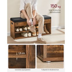 Skobnk - siddebnk med skohylder - entrebnk - rustik brun 100x30