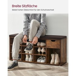 Skobnk - siddebnk med skohylder - entrebnk med skorum - rustik brun