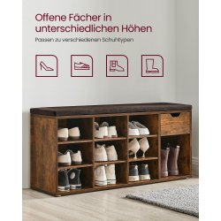 Skobnk - siddebnk med skohylder - entrebnk med skorum - rustik brun
