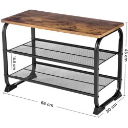 Siddebnk med 2 trdhylder - skobnk med skohylder - rustik brun