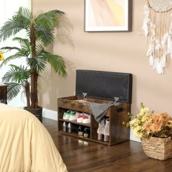 Skobnk - siddebnk med skohylder - opbevaringsbnk - brun