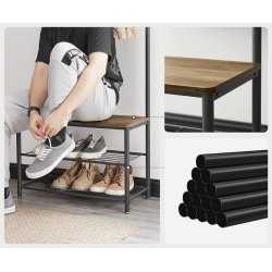 Garderobestativ med knagerkker og 2 skohylder - valnd brun