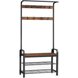 Garderobestativ med knagerkker og 2 skohylder - rustik brun