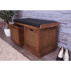 Siddeb�nk med sort hynde og 2 tr�kasser - b�nk med opbevaring - brun