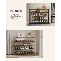 Skoreol med 4 stofhylder - skostativ med hylder - rustik brun