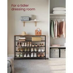 Skoreol med 4 stofhylder - skostativ med hylder - rustik brun