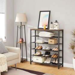 Skoreol med 5 hylder - skostativ med skohylder - rustik brun