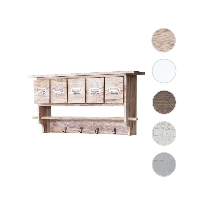 Vghngt garderobe med 5 skuffer - antik rustik lysebrun knagerkke 32x65x13