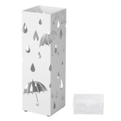 Paraplystativ med kroge og drypbakke - hvid paraplyholder